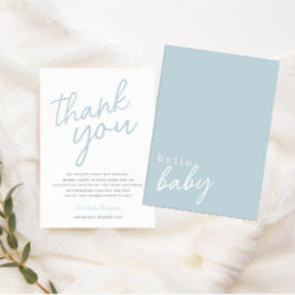 Blue Modern Hallo Baby Baby shower Dank u wel Bedankkaart