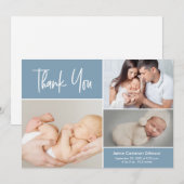 Blue Modern Handlettering Baby Fotocollage Bedankkaart (Voorkant / Achterkant)
