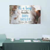 Blue Modern Het is een Boy Baby shower 2 Photo Ban Spandoek (Beurs)