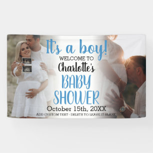 Blue Modern Het is een Boy Baby shower 2 Photo Ban Spandoek