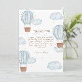Blue Modern Hete Luchtballon Cloud Boy Baby shower Bedankkaart (Staand voorkant)