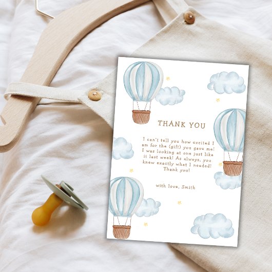 Blue Modern Hete Luchtballon Cloud Boy Baby shower Bedankkaart