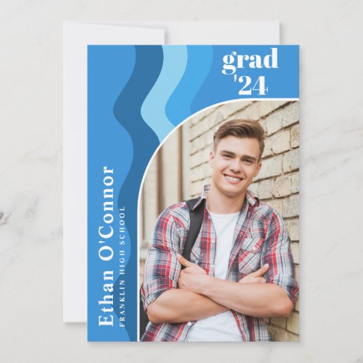 Blue Modern High School Afstuderen Foto Afstuderen Aankondiging (Voorkant)