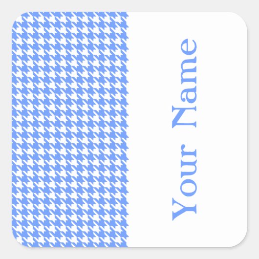 Blue Modern Houndstooth met naam Vierkante Sticker (Voorkant)
