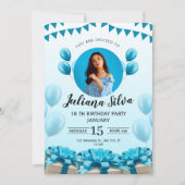 Blue Modern Jonge Verjaardag Uitnodiging (Voorkant)