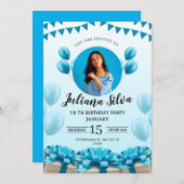 Blue Modern Jonge Verjaardag Uitnodiging (Voorkant / Achterkant)