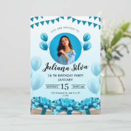 Blue Modern Jonge Verjaardag Uitnodiging