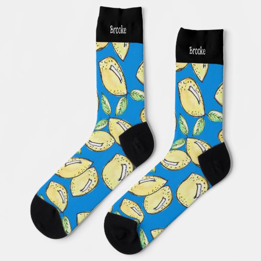 Blue Modern Lemon Schattige Fun Summer Vibrant Nam Sokken (Links)