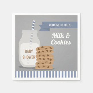 Blue Modern Milk and Cookies Baby shower Napkins Servet