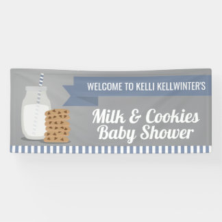 Blue Modern Milk and Cookies Striped Banner
