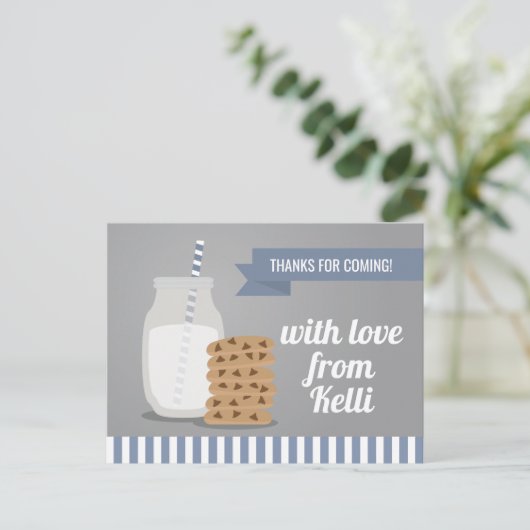 Blue Modern Milk and Cookies Striped Bedankt Briefkaart (Staand voorkant)