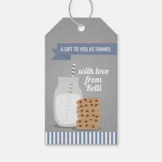 Blue Modern Milk and Cookies Striped Favor Tags Cadeaulabel