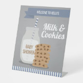 Blue Modern Milk and Cookies Striped Pedestal Sign Reclamebord Met Voetstuk (Voorkant)