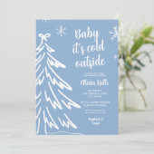 Blue Modern Minimalist Winter Baby Shower Kaart (Staand voorkant)