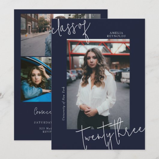 Blue Modern Minimalistische Klasse van 2024 Afstud Kaart (Voorkant / Achterkant)