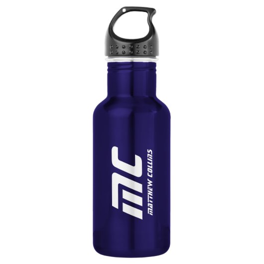 Blue Modern Monogrammed Cool Name Typography Waterfles (Voorkant)