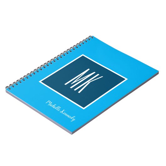 Blue Modern Monogrammed Professional Notitieboek (Linkerzijde)