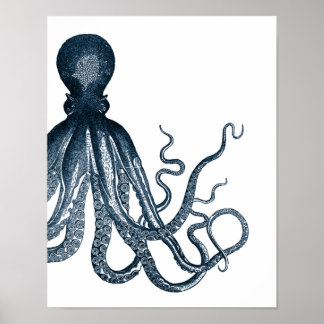 Blue Modern Octopus Poster
