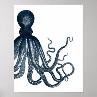 Blue Modern Octopus Poster
