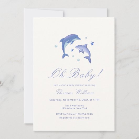 Blue Modern onder het Zee Dolphin Baby shower Kaart (Voorkant)