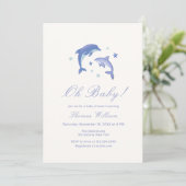 Blue Modern onder het Zee Dolphin Baby shower Kaart (Staand voorkant)