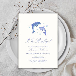 Blue Modern onder het Zee Dolphin Baby shower Kaart