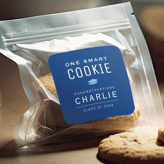 Blue Modern One Smart Cookie Afstuderen gunst Vierkante Sticker