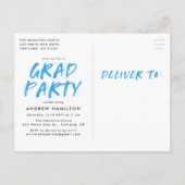 Blue Modern Paint Splatter Photo Graduparty Uitnodiging Briefkaart (Achterkant)