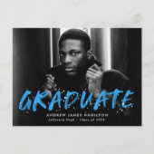 Blue Modern Paint Splatter Photo Graduparty Uitnodiging Briefkaart (Voorkant)