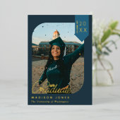 Blue Modern Photo Afstuderen Folie aangekondigd Folie Uitnodiging (Staand Voorkant)