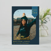 Blue Modern Photo Afstuderen Folie aangekondigd Uitnodiging (Staand Voorkant)