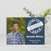 Blue Modern Photo Graduation Party Kaart (Staand voorkant)