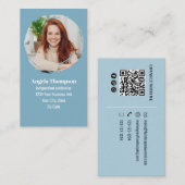 Blue Modern Photo QR Code Custom Visitekaartje (Voorkant / Achterkant)