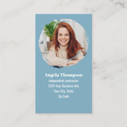 Blue Modern Photo QR Code Custom Visitekaartje (Voorkant)