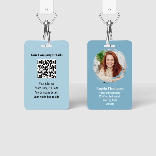Blue Modern Photo QR Code Employee Badge