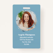 Blue Modern Photo QR Code Employee Badge (Voorkant)