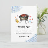 Blue Modern Plaid Retro Country Baby Q Baby shower Bedankkaart (Staand voorkant)