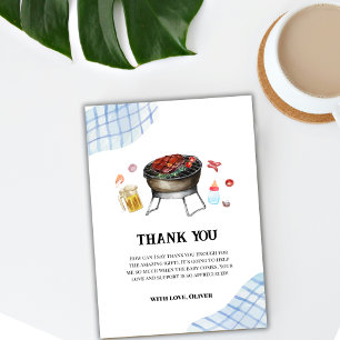 Blue Modern Plaid Retro Country Baby Q Baby shower Bedankkaart
