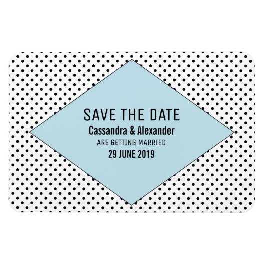 Blue Modern Polka Dots Save the Date Magneet (Horizontaal)