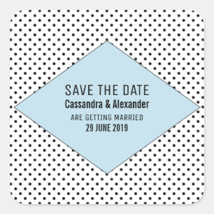 Blue Modern Polka Dots Save the Date Vierkante Sticker