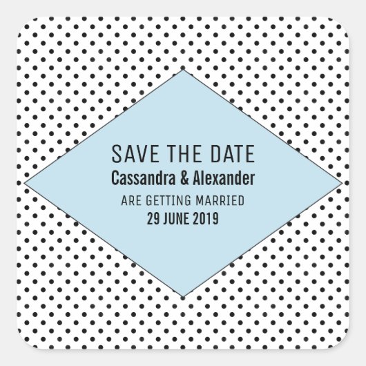 Blue Modern Polka Dots Save the Date Vierkante Sticker (Voorkant)