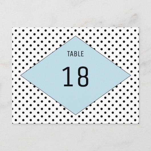 Blue Modern Polka Dots Table Number Briefkaart (Voorkant)
