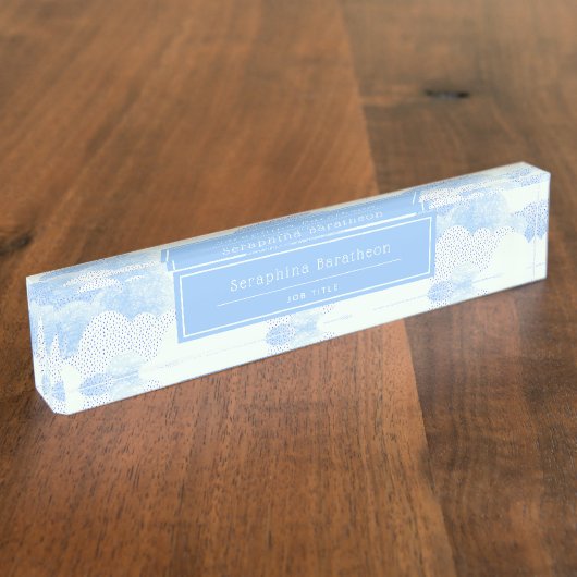 Blue Modern Rain Clouds Personalized Naambordje (Zijkant)