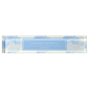 Blue Modern Rain Clouds Personalized Naambordje