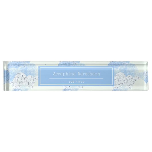 Blue Modern Rain Clouds Personalized Naambordje (Voorkant)
