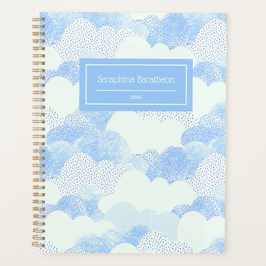 Blue Modern Rain Clouds Persoonlijke naam Planner (Voorkant)