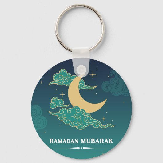 Blue Modern Ramadan Mubarak Sleutelhanger (Achterkant)