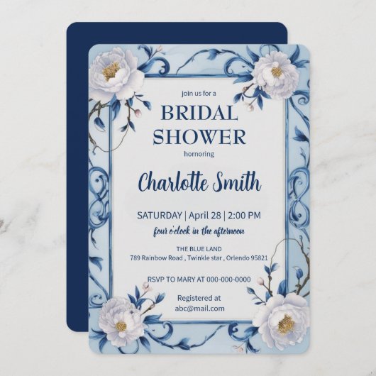 Blue Modern Roos antiek vrijgezellenfeest Kaart (Voorkant / Achterkant)