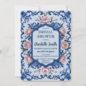 Blue Modern Roos Flower antiek vrijgezellenfeest Kaart (Voorkant)