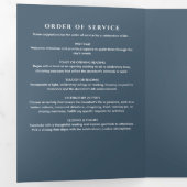 Blue Modern Script begrafenis / herdenkingsdienst Drieluik Programma (Binnenzijde eerst)